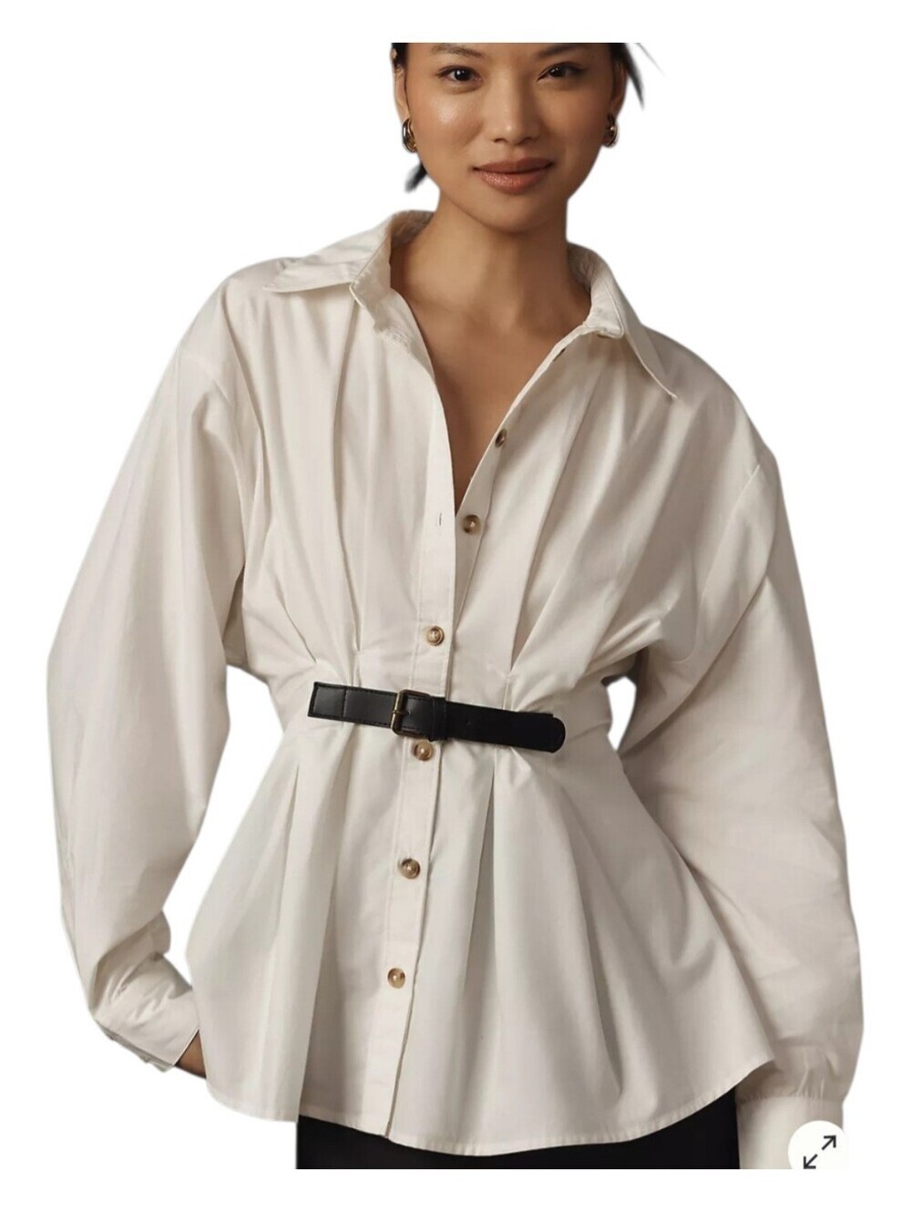 NWT By Anthropologie Belted Buttondown Shirt Women's Size 8 White Cotton Peplum - Picture 2 of 13